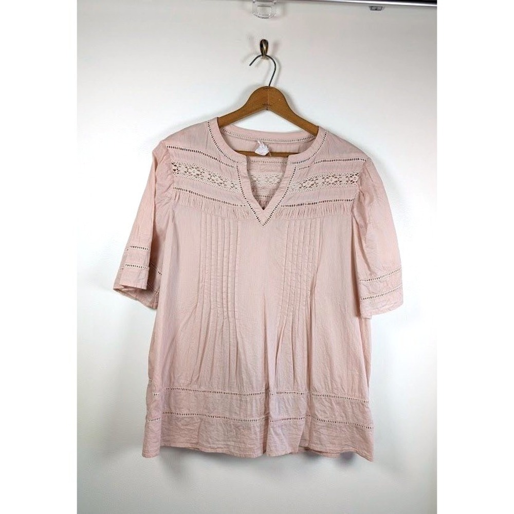 Shabby Chic Brand Tunic Top Women's XL Crochet Lace Pintuck Peasant Boho Flowy
